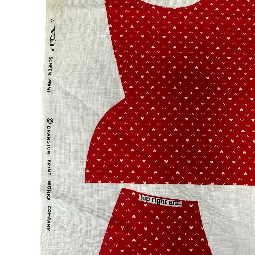Vintage VIP Cranston Print Works Teddy Love Bear Fabric Panel DIY Sewing Kit Red